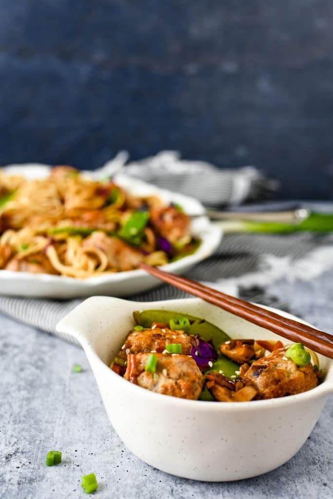white bowl with stir fry