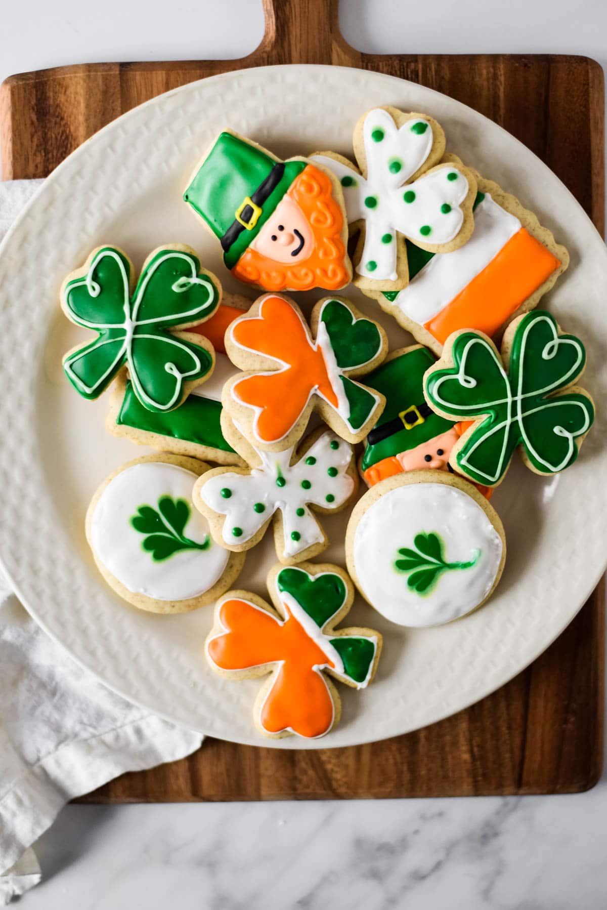 cut out cookies made with sourdough starter decorated for St Patricks Day