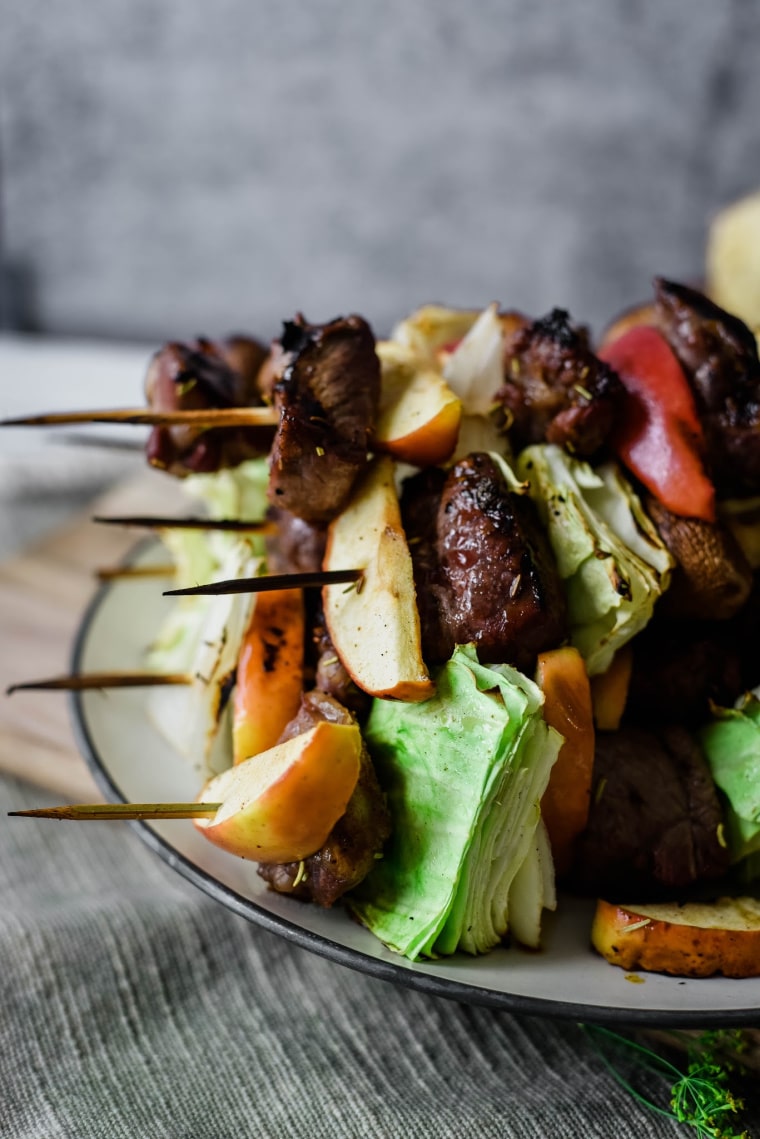 closeup view of Icelandic grilled lamb skewers